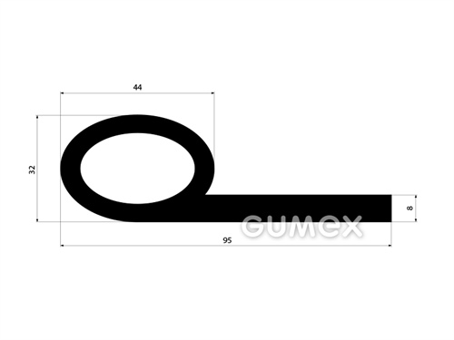 Gumový profil tvaru "P" s dutinkou, 95x32/8mm, 60°ShA, SBR, -40°C/+70°C, čierny